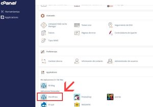 Selección WordPress en cPanel 