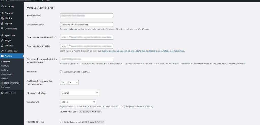 Ajustes Generales en WordPress